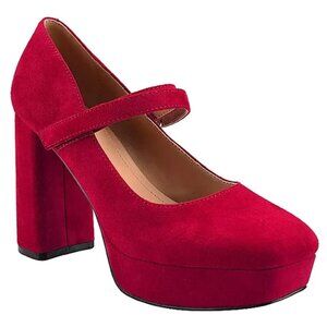 MARC FISHER Women's Red Suede NICOLY MaryJanes Chunky Platform Heels 7 NEW